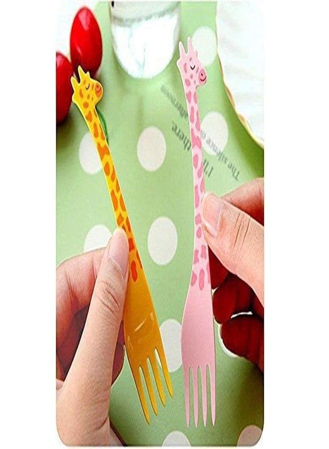 Ervio Giraffe Fruit Forks - Cute Cartoon Animal Plastic Food Picks for Children | Fun & Creative Tableware for Fruit, Noodles, Dessert | Bento Box & Lunch Box Forks | Pack of 12 - Image 3